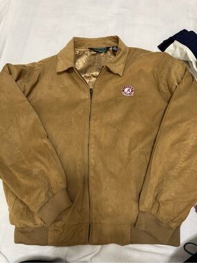 Alabama Classic Tan Micro Suede Bomber Jacket with Collegiate Crest